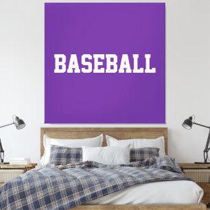 Sporty Bold White BASEBALL Text On Bright Purple Canvas Print