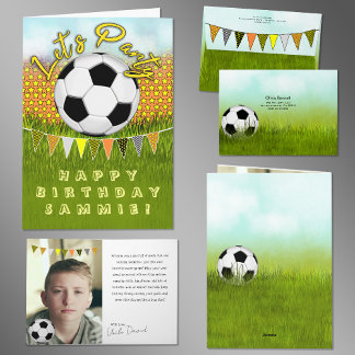 Sporty Boys Soccer Birthday Card With Photo Space