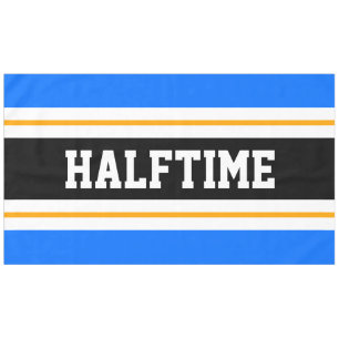 Sporty Bright Blue Black Orange HALFTIME Stripes Tablecloth