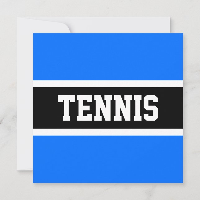 Sporty Bright Blue Bold Black Stripes TENNIS Text (Front)