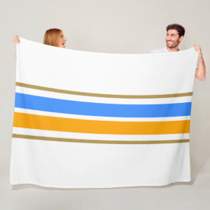 Sporty Bright Blue Orange Racing Stripes On White Fleece Blanket