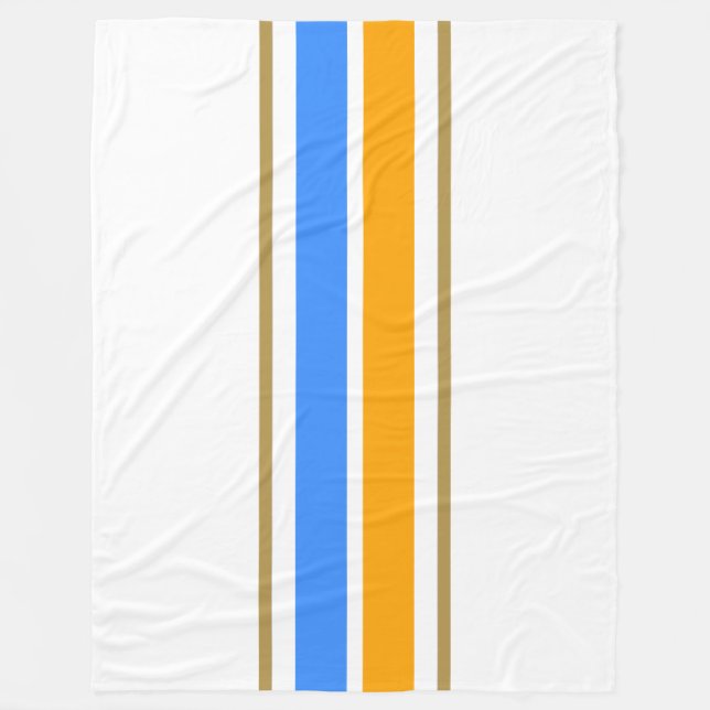 Sporty Bright Blue Yellow Racing Stripes On White Fleece Blanket (Front)