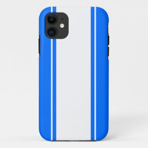 Sporty Bright Nautical Blue White Racing Stripes Case-Mate iPhone Case