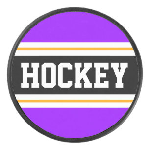 Sporty Bright Purple Orange Black HOCKEY Stripes   Puck