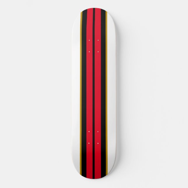 Sporty Bright Red Black Racing Stripes On White Skateboard (Front)