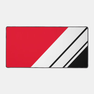 Sporty Bright Red Black White Diagonal Stripes Desk Mat
