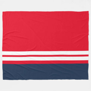 Sporty Bright Red Navy Blue White Racing Stripes Fleece Blanket