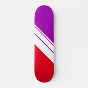 Sporty Bright Red Purple Diagonal White Stripes Skateboard