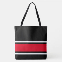 Sporty Bright Red White Racing Stripes On Black