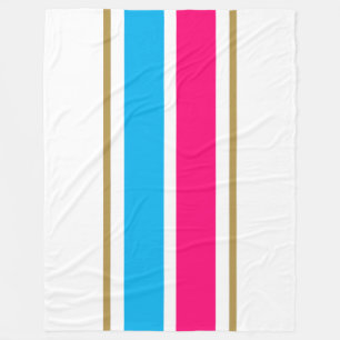 Sporty Bright Sky Blue Candy Pink Racing Stripes  Fleece Blanket