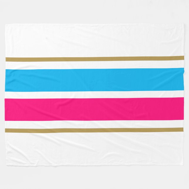 Sporty Bright Sky Blue Candy Pink Racing Stripes  Fleece Blanket (Front (Horizontal))