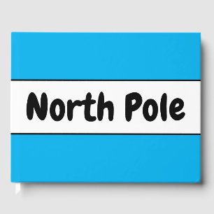 Sporty Bright Sky Blue White Stripes "North Pole" Guest Book