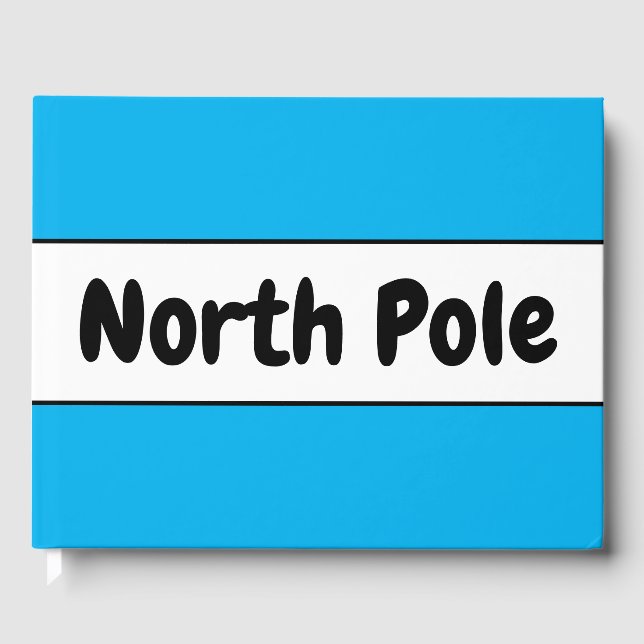 Sporty Bright Sky Blue White Stripes "North Pole" Guest Book (Front)