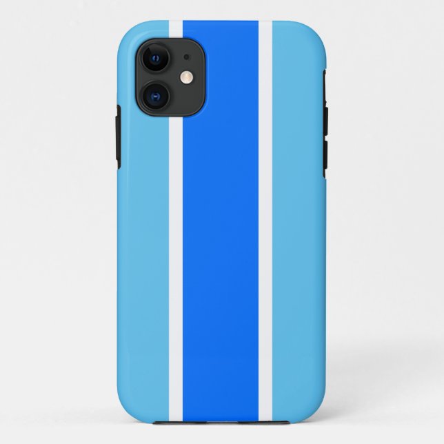 Sporty Bright Two Tone Blue White Racing Stripes Case-Mate iPhone Case (Back)