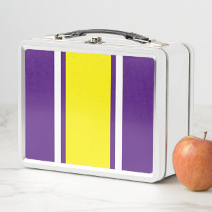 Sporty Bright Yellow White Purple Racing Stripes Metal Lunch Box