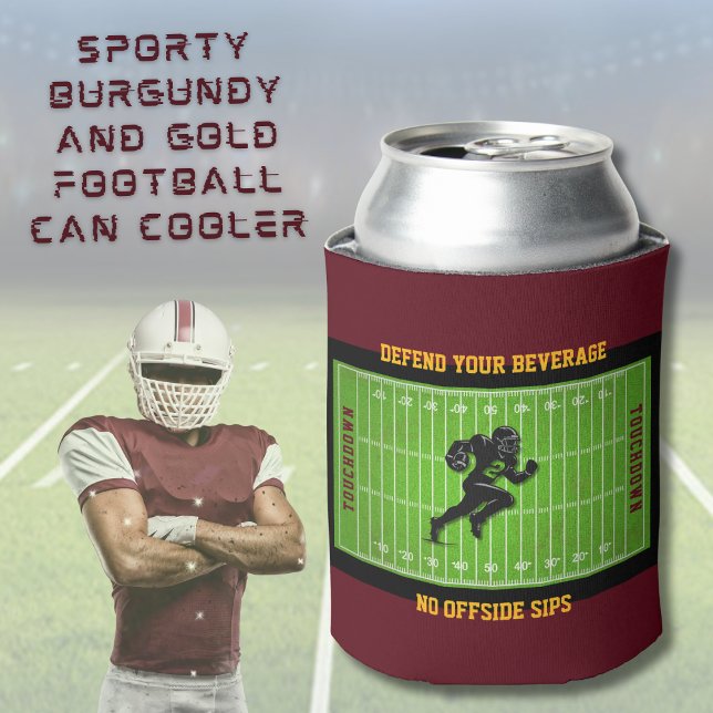 Sporty Burgundy and Gold Football  Can Cooler (Sporty Burgundy and Gold Football Can Cooler)