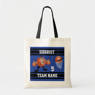 Sporty Cartoon Basketball Character Dark Blue Tote Bag