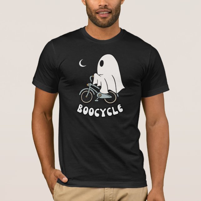 Sporty Cartoon Halloween Ghost on BooCycle  T-Shirt (Front)