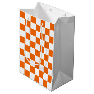 Sporty Checkerboard Orange White Team Colors Fun Medium Gift Bag