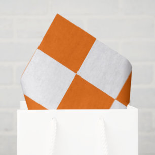 Sporty Checkerboard Orange White Team Colors Fun Tissue Paper
