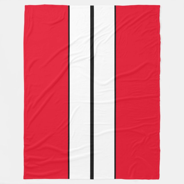 Sporty Chic Bright Red Black White Racing Stripes Fleece Blanket (Front)