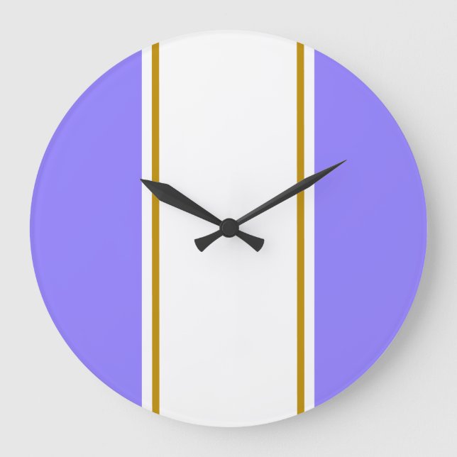 Sporty Chic Lavender White Vertical Racing Stripes Large Clock (Front)