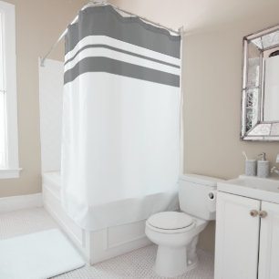 Sporty Chic Modern Grey Racing Stripes On White Shower Curtain