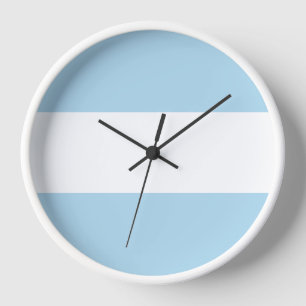 Sporty Chic Modern Wide Light Blue White Stripes Clock