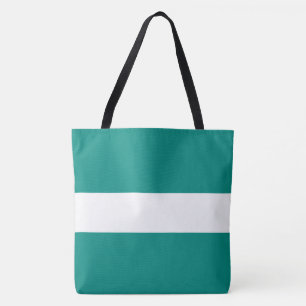 Sporty Chic Sophisticated Wide Teal White Stripes Tote Bag