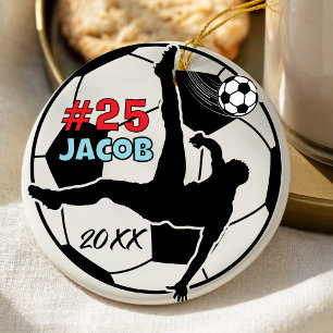 Sporty Christmas Soccer Ball Athlete Keepsake Ceramic Tree Decoration