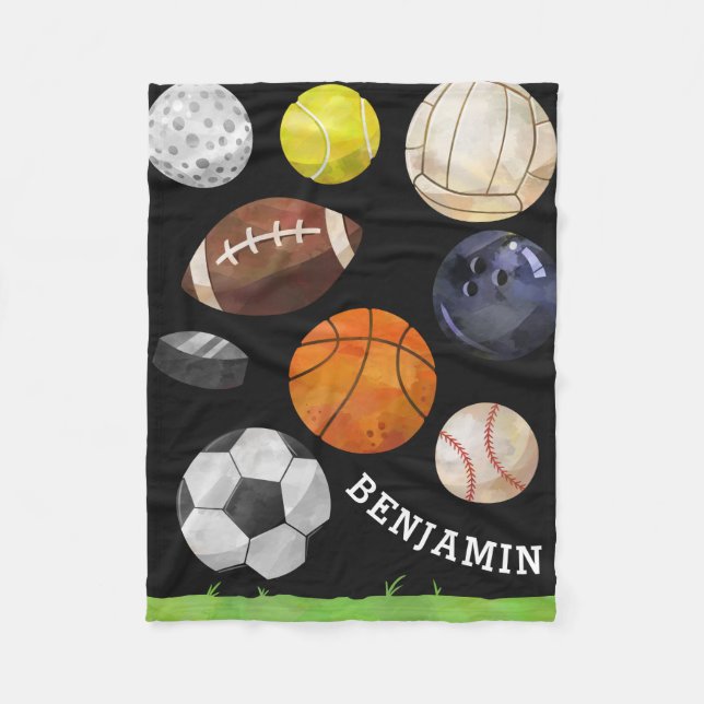 Sporty Cluster Custom Name Black Fleece Blanket (Front)