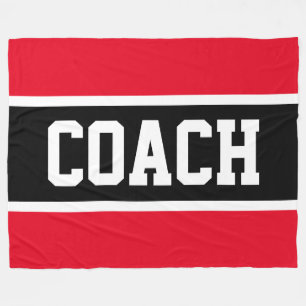 Sporty COACH Bright Red Black Athletic Stripes Fleece Blanket