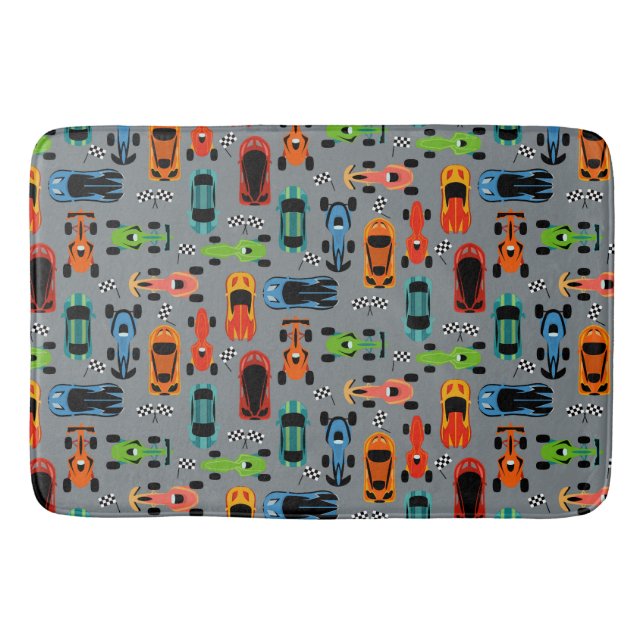 Sporty Colourful Racing Cars Kids Bath Mat (Front)