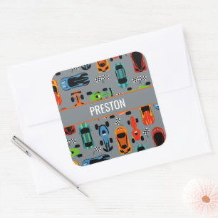 Sporty Colourful Racing Cars Kids Personalised Square Sticker