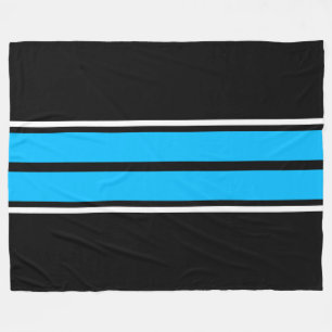 Sporty Cool Black Bright Blue White Racing Stripes Fleece Blanket
