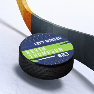 Sporty Custom Personalised Player Name & Number  Hockey Puck
