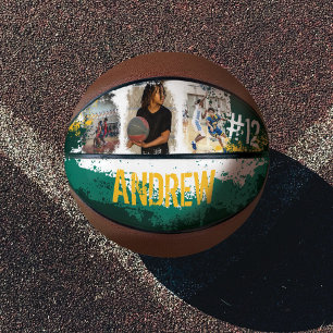 Sporty Custom Player Name & Number 3 Photo Collage Basketball