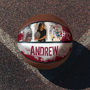 Sporty Custom Player Name & Number 3 Photo Collage Basketball
