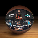 Sporty Custom Player Name & Number 4 Photo Collage Basketball<br><div class="desc">Unique personalised basketball keepsake for your basketball superstar to celebrate the end of their season. Our design features a four-photo layout Replace it with your player number, name, and year and school name. Design by Moodthology Papery. The perfect gift to give to your kids to celebrate their season. Designed by...</div>
