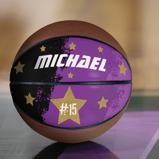 Sporty Custom Player Name & Number Gold Stars Basketball (Creator Uploaded)
