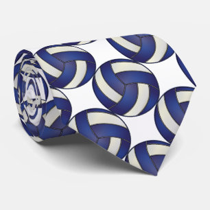 Sporty Dark Blue and White Volleyball Tie