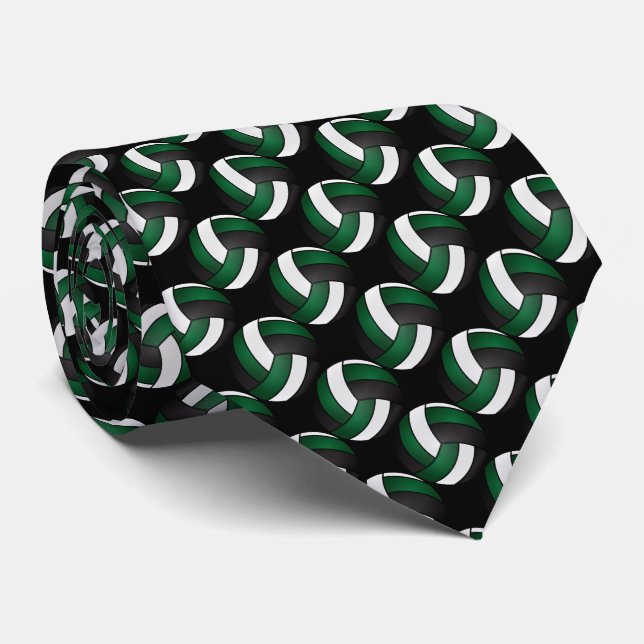 Sporty Dark Green, Black and White Volleyball Tie (Rolled)