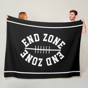 Sporty Football END ZONE Text Stripes On Black Fleece Blanket