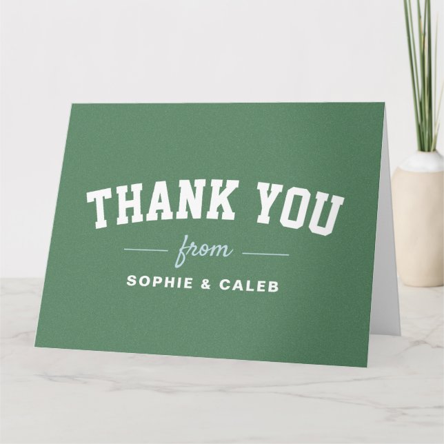 Sporty football field blue personalised thank you card (Front)