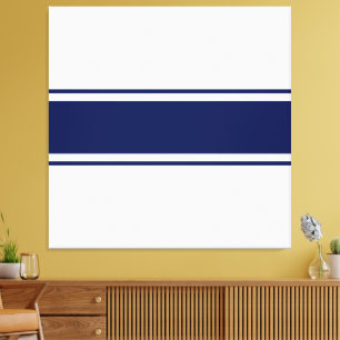 Sporty Fun 70s Navy Blue White Racing Stripes Canvas Print
