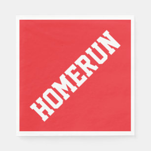 Sporty Fun Baseball White HOMERUN On Bright Red Napkin