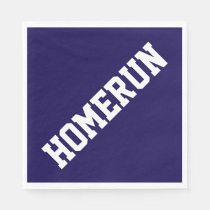 Sporty Fun Baseball White HOMERUN On Navy Blue Napkin