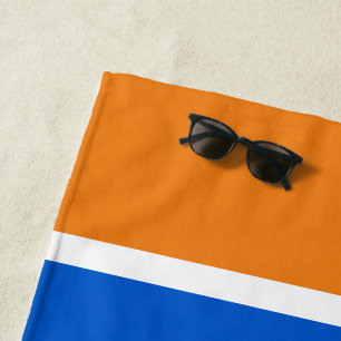 Sporty Fun Bright Blue White Orange Racing Stripes Beach Towel
