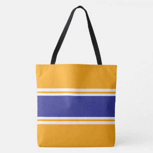 Sporty Fun Bright Orange Blue White Racing Stripes Tote Bag