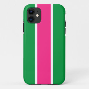 Sporty Fun Bright Pink Green White Racing Stripes Case-Mate iPhone Case